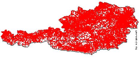 Rote Punkte in der Form Österreichs